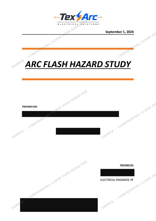 Sample arc flash hazard study report cover, PE-sealed